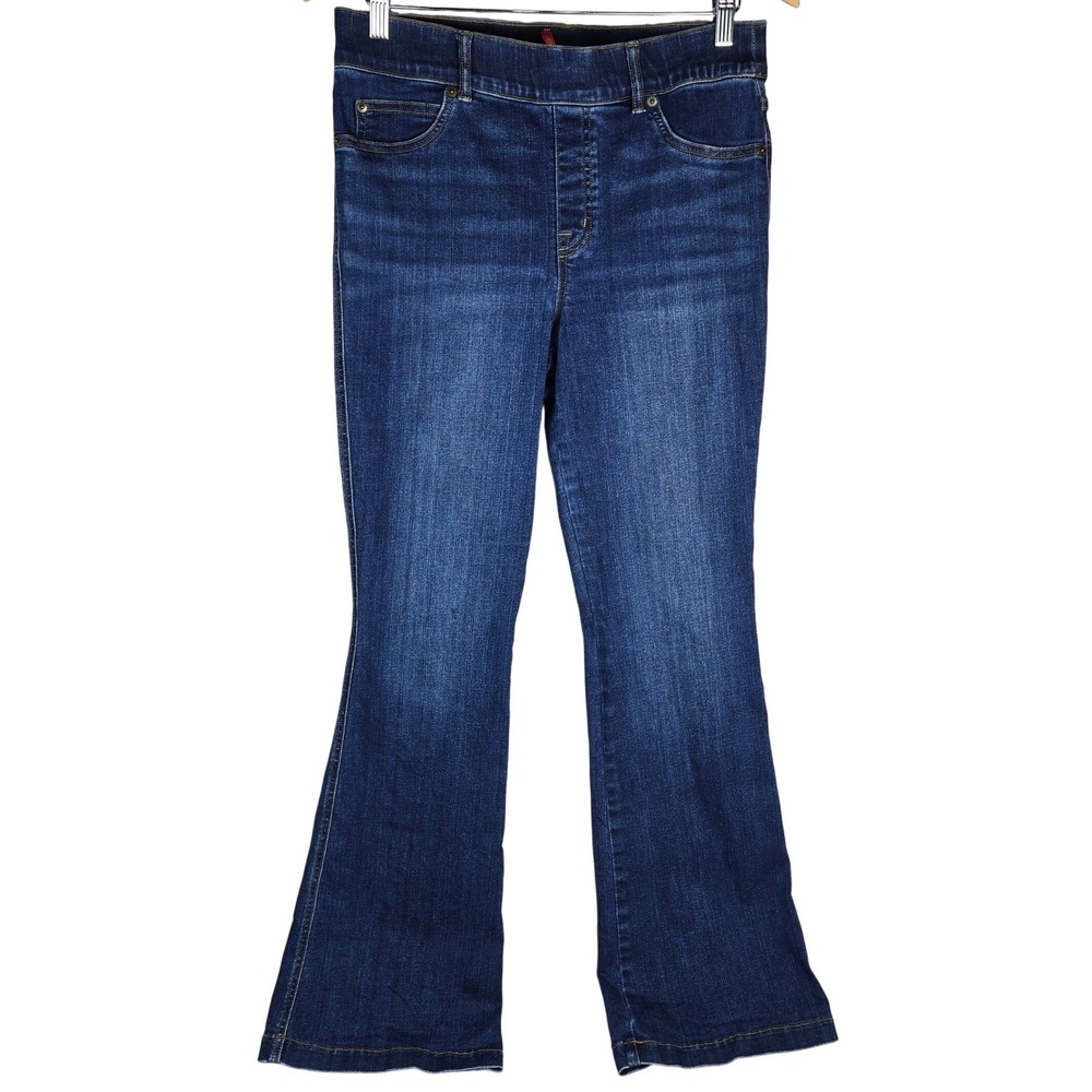 Spanx Flare Jeans Dark Wash Pull On Tummy Control Petite Large 20327Q